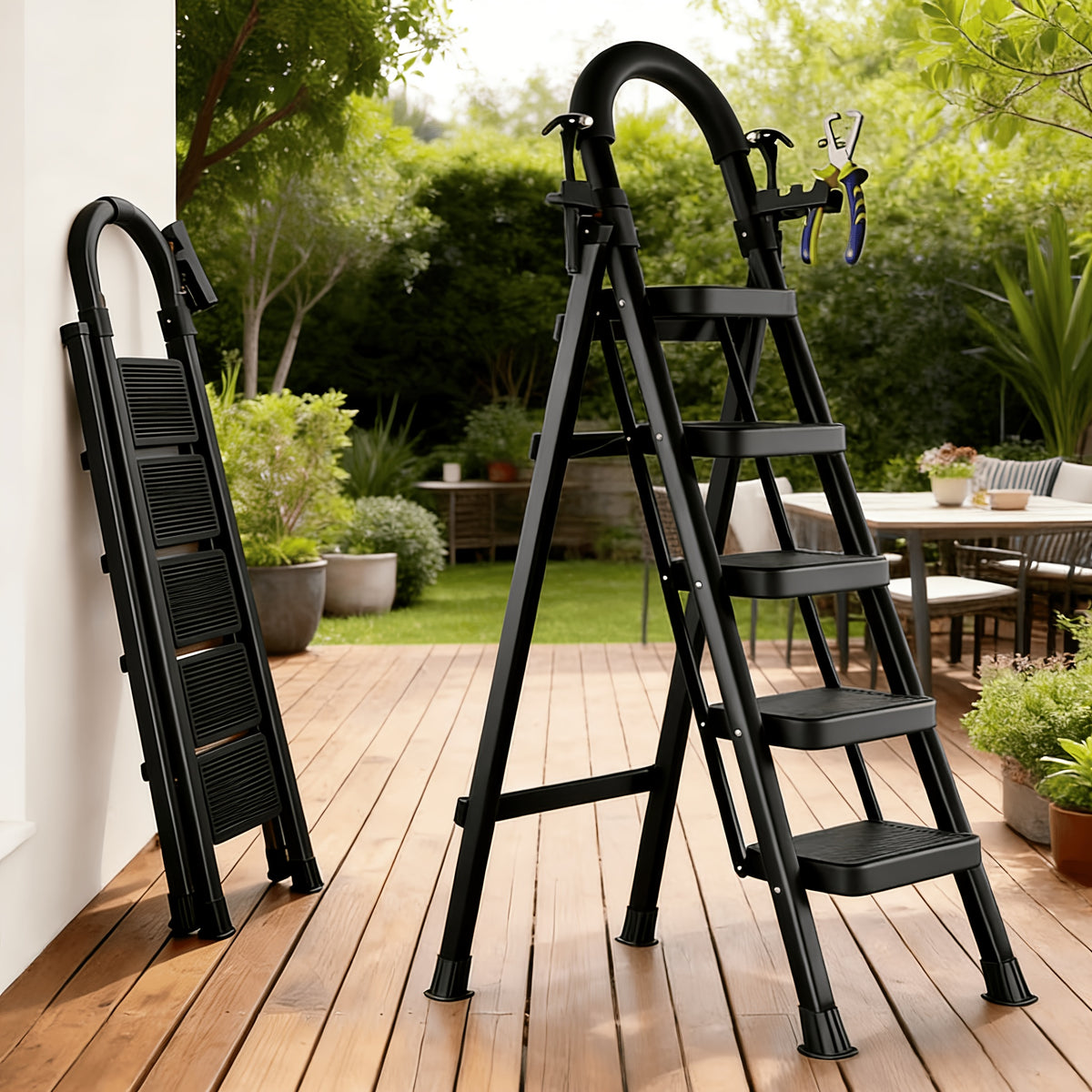 500lbs load bearing folding ladder heavy duty steel step