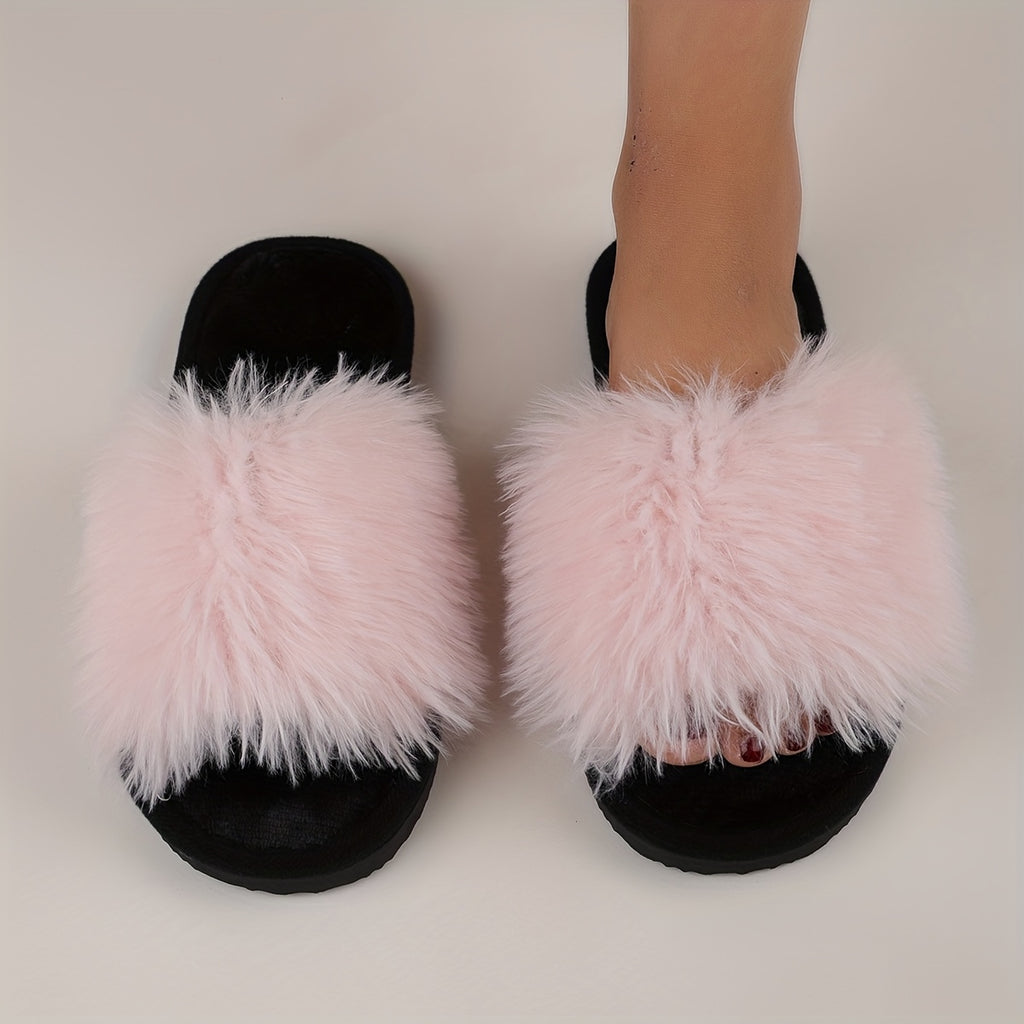 autumn winter long pile one toe open slippers women plush