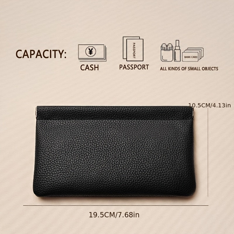 cowhide long womens wallet automatic closure