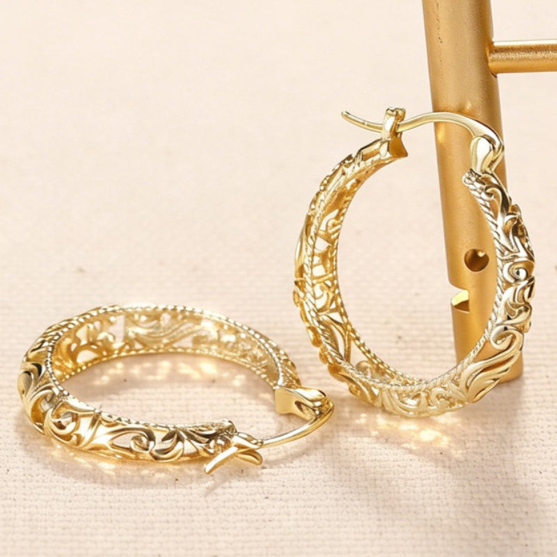 1 pair elegant sparkling hollow pattern hoop earrings women