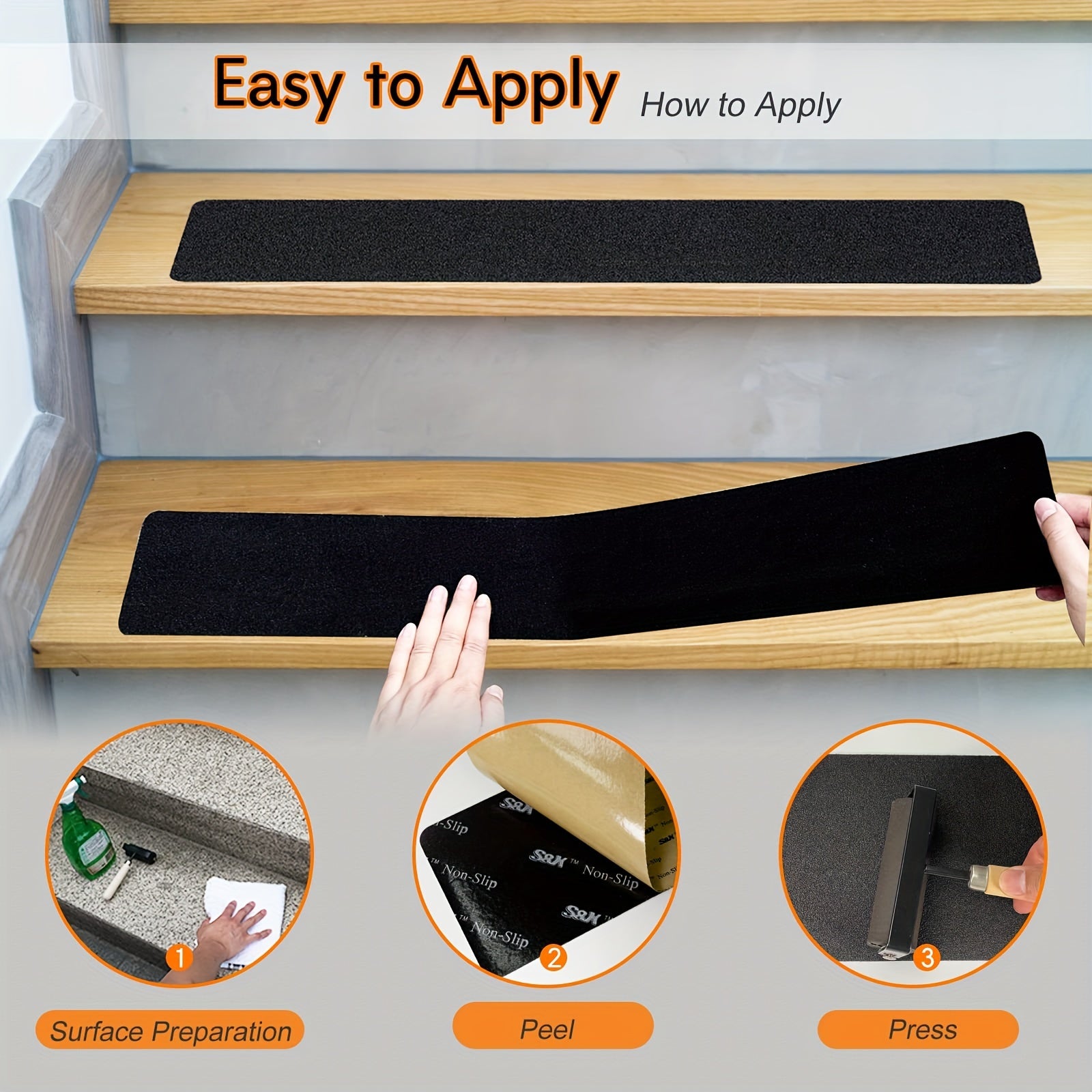 set 6 pre cut rubber anti slip stair tread tape