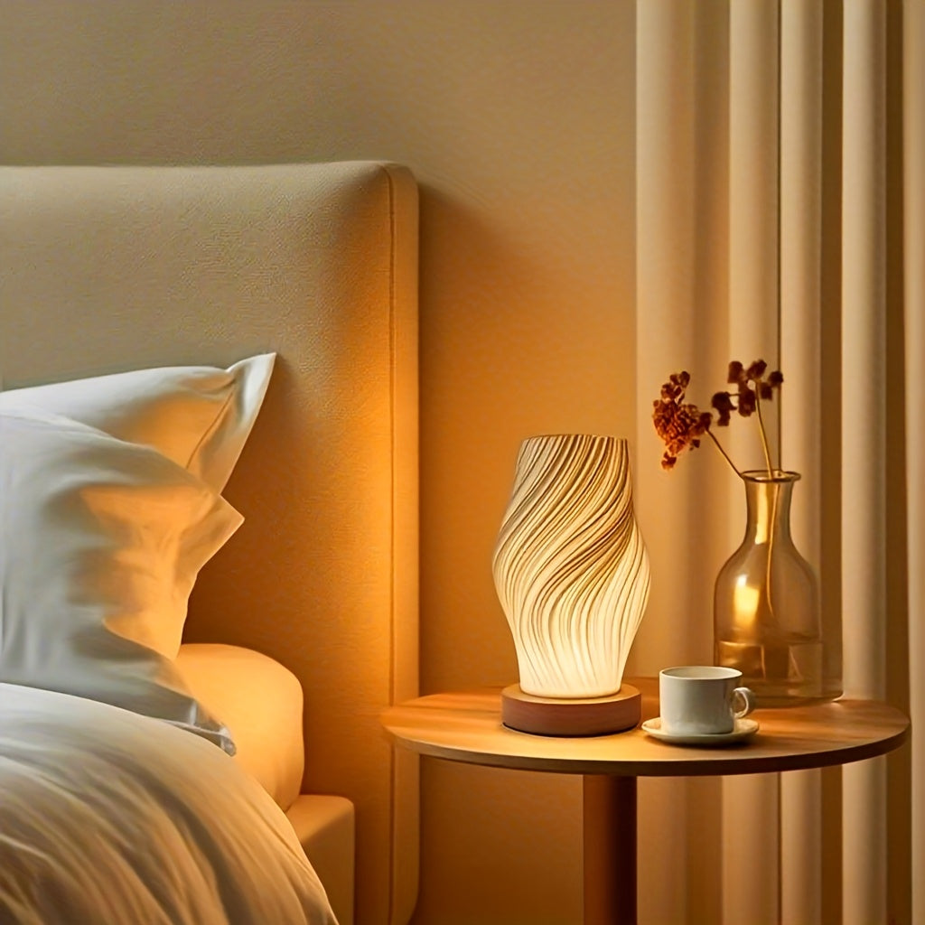 novelty 3d printed vase night light wooden base decorative