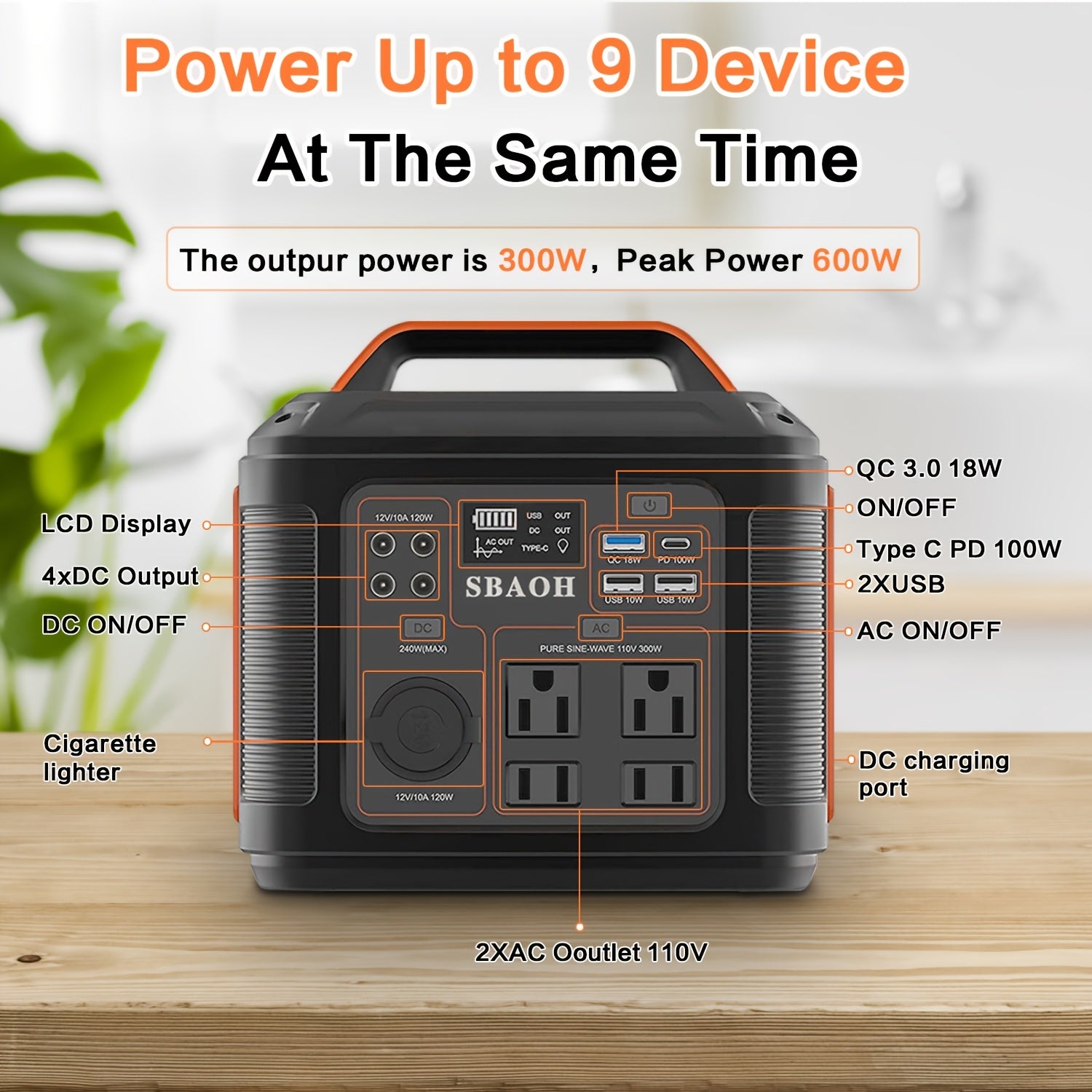 300w portable power station 296wh 80000mah solar