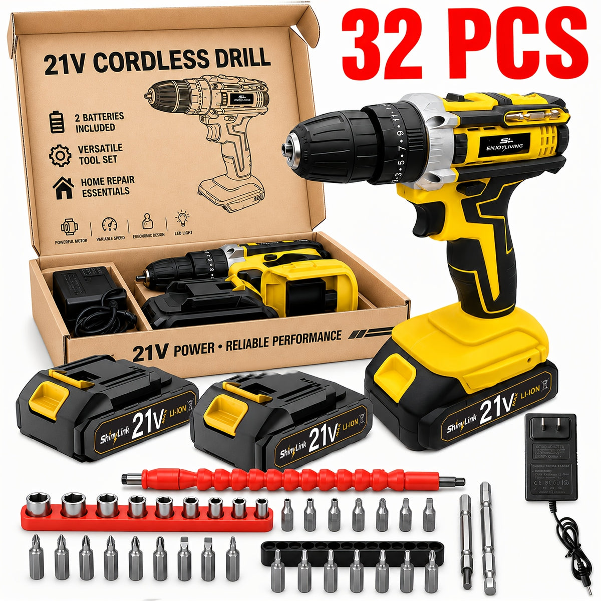 21v cordless drill set 1 18 30 32 35 136 148pcs electric