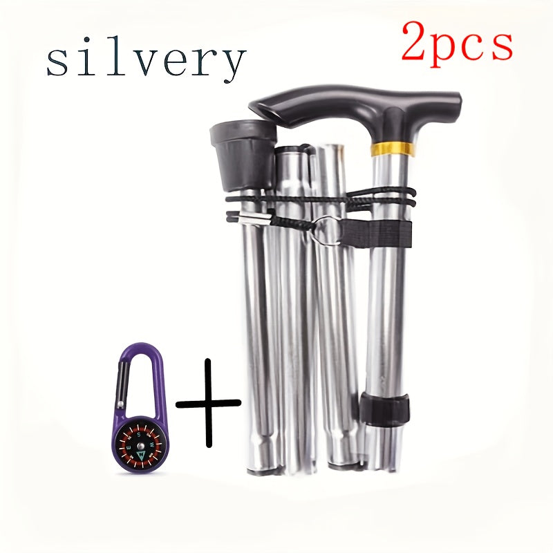 2pcs rubber pointed foldable hiking poles adjustable height