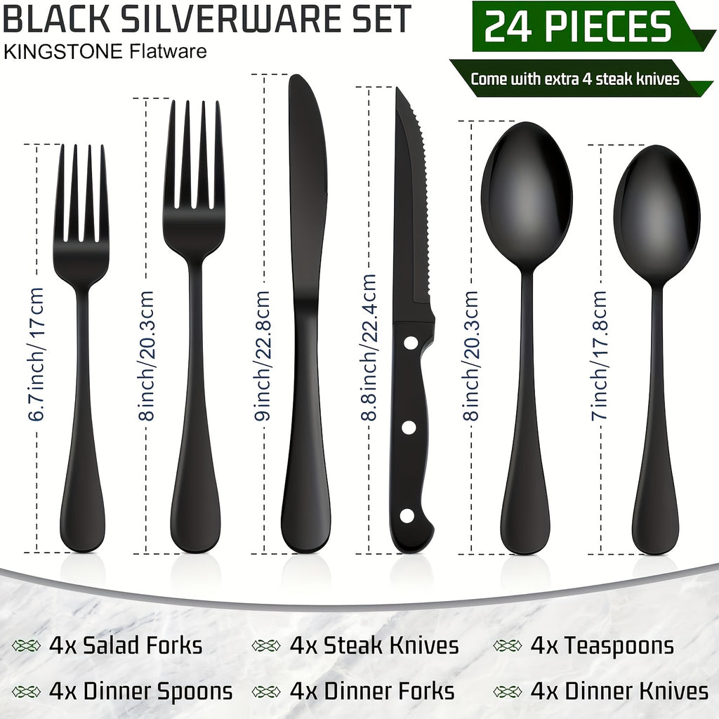 24 48pcs black silverware set steak knives service 4 8