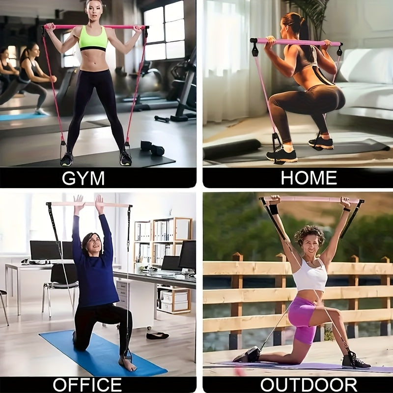 8pcs pilates bar kit 4   bands 140 lbs a portable