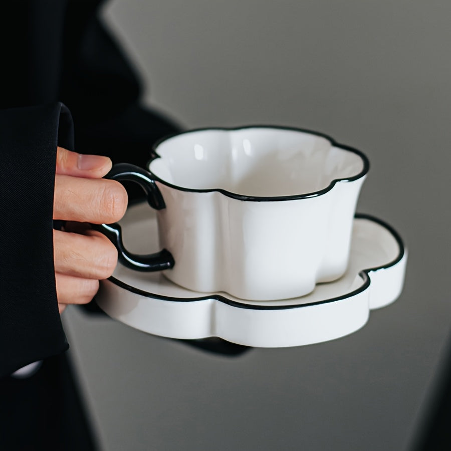 minimalist petal shaped ceramic coffee cup saucer