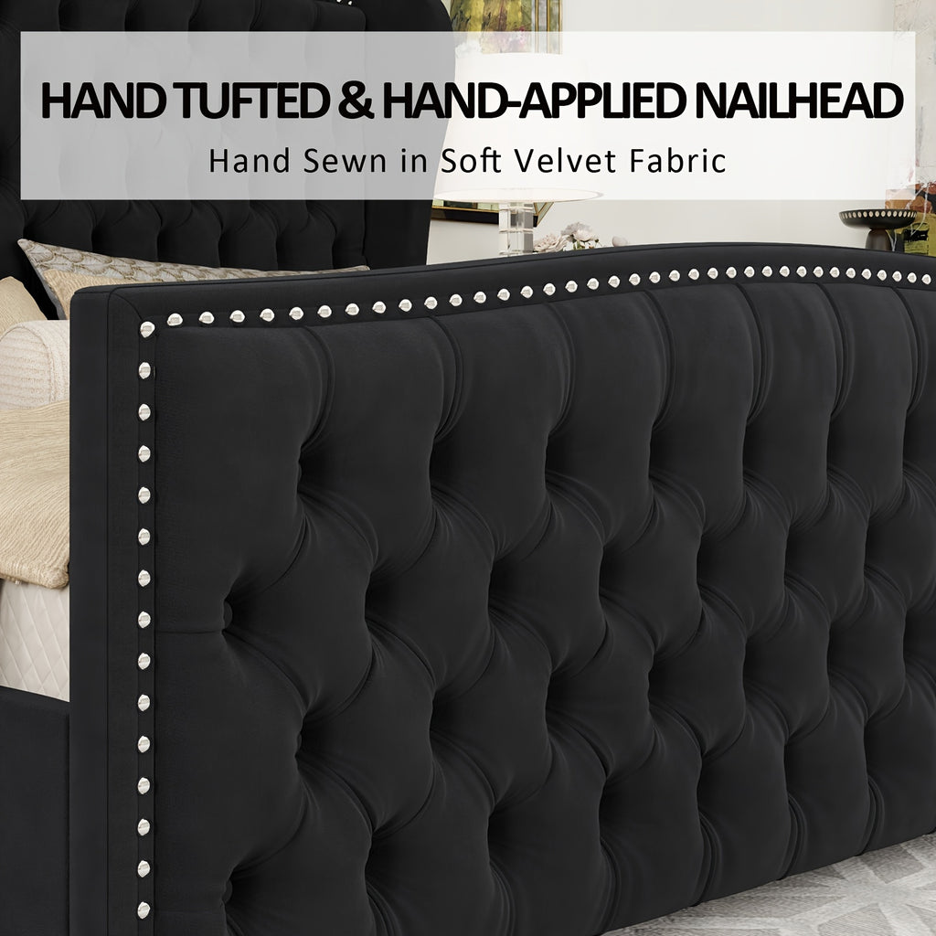 platform bed frame velvet upholstered bed deep button tufted