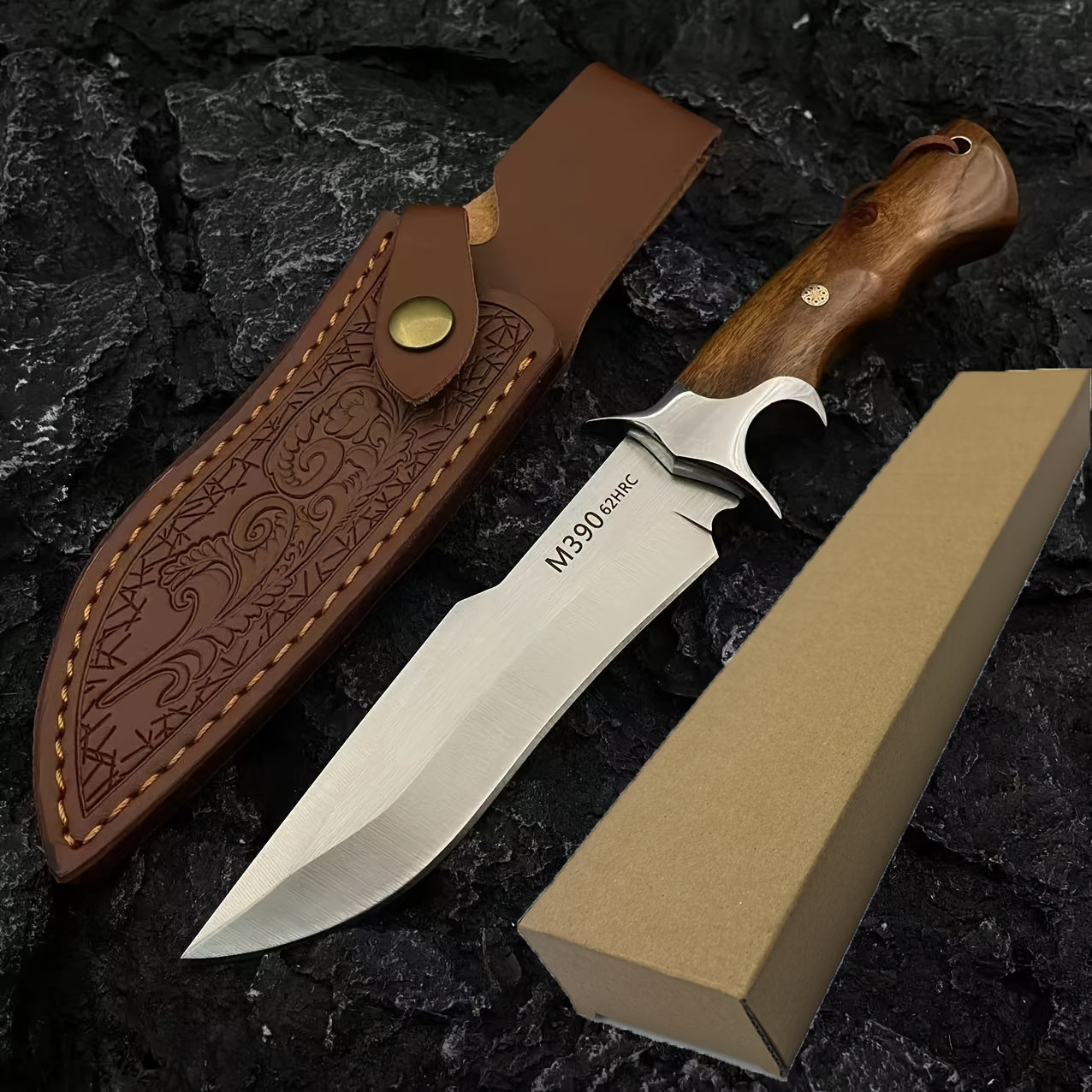 1pc   damascus fixed blade knife wooden handle