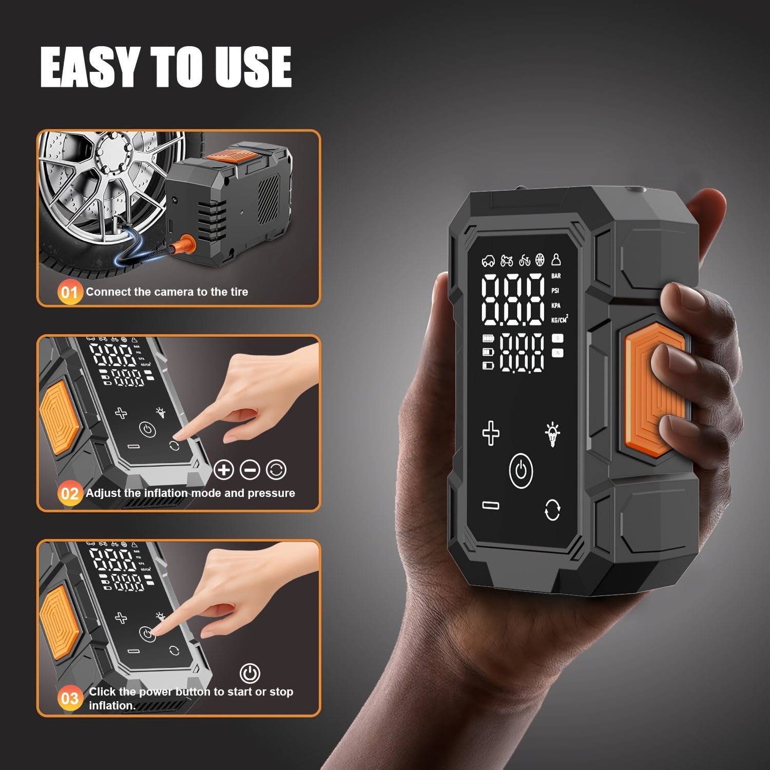 12000mah heavy duty tire inflator portable air compressor
