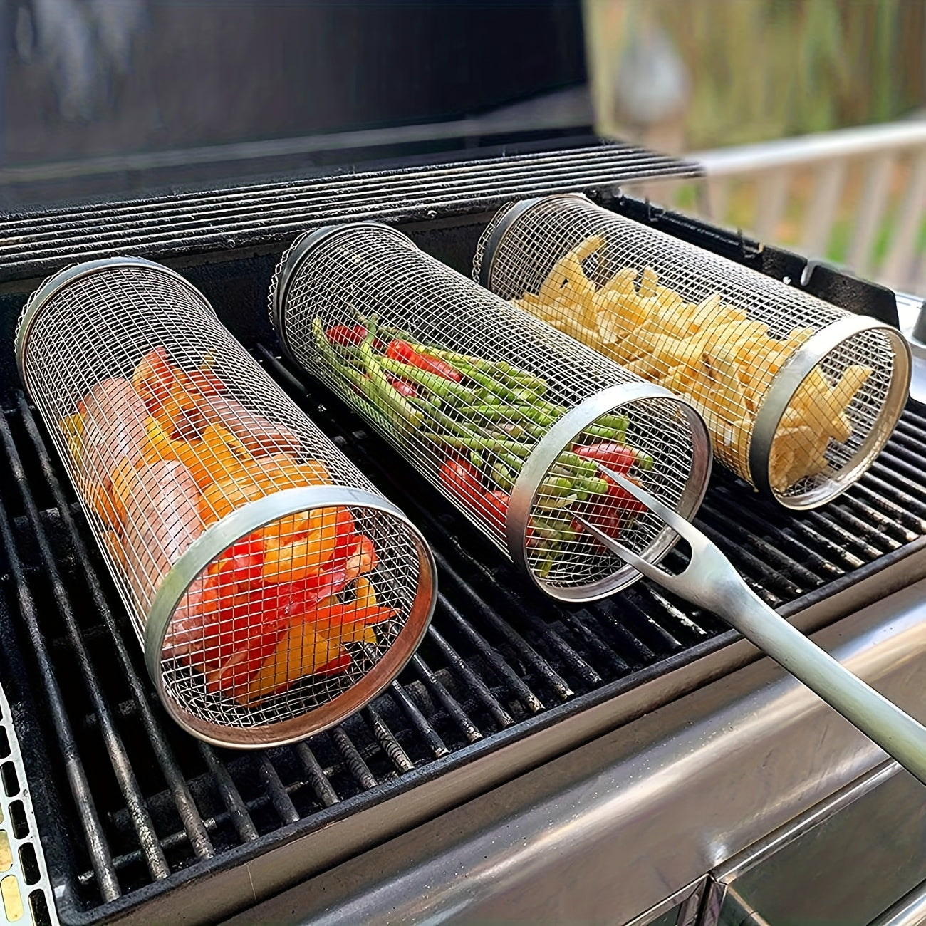 3pcs portable stainless steel bbq grill set stainless steel
