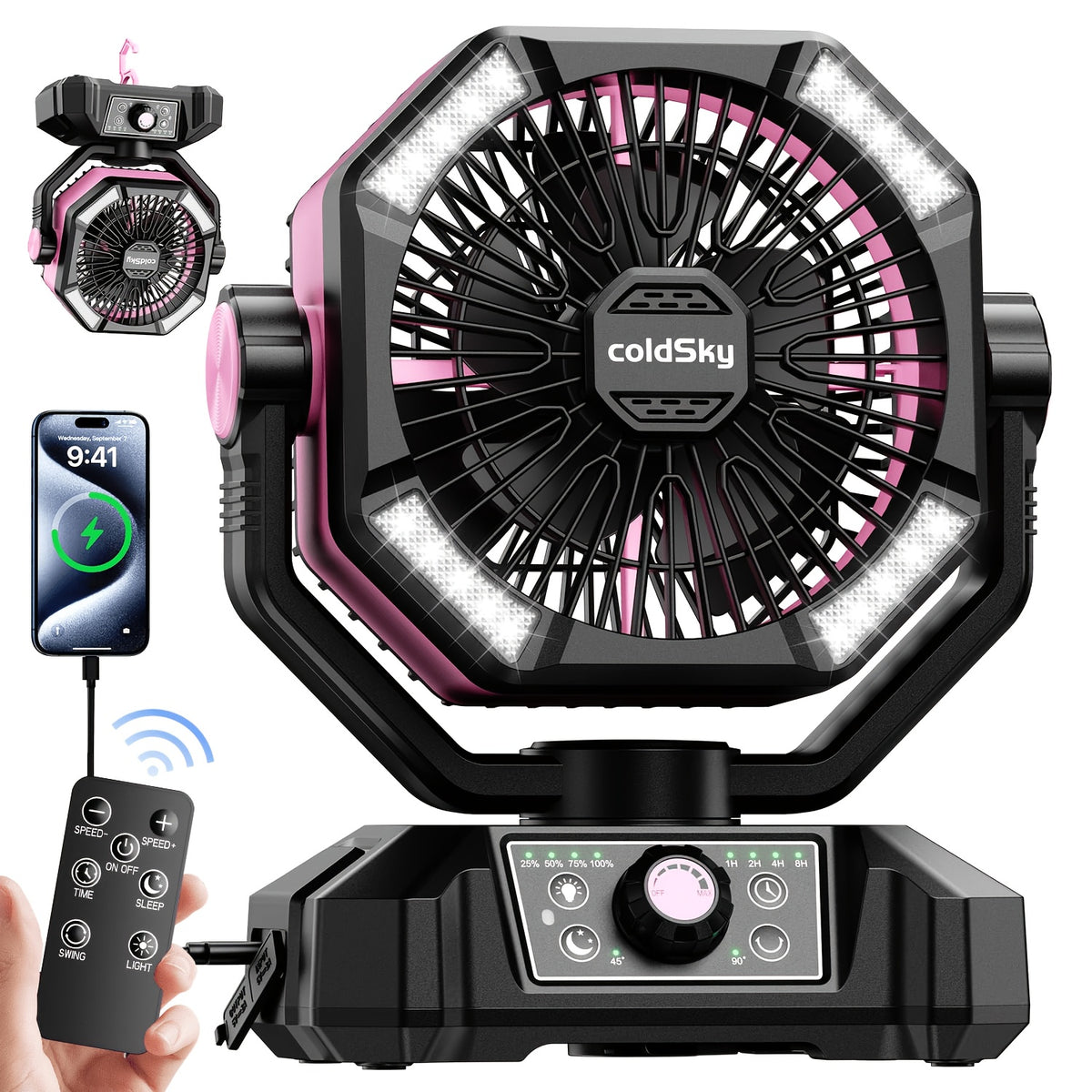 20000mah battery powered camping fan dual motor 8 speed