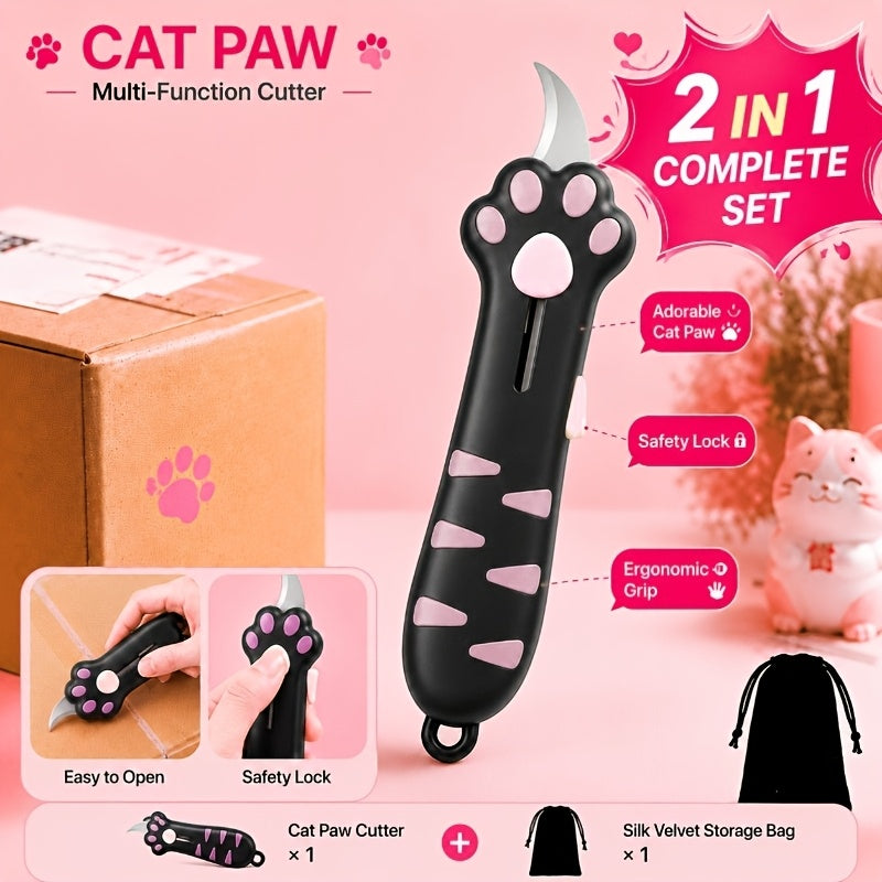 2pcs set multifunctional box cutter storage bag cute cat paw