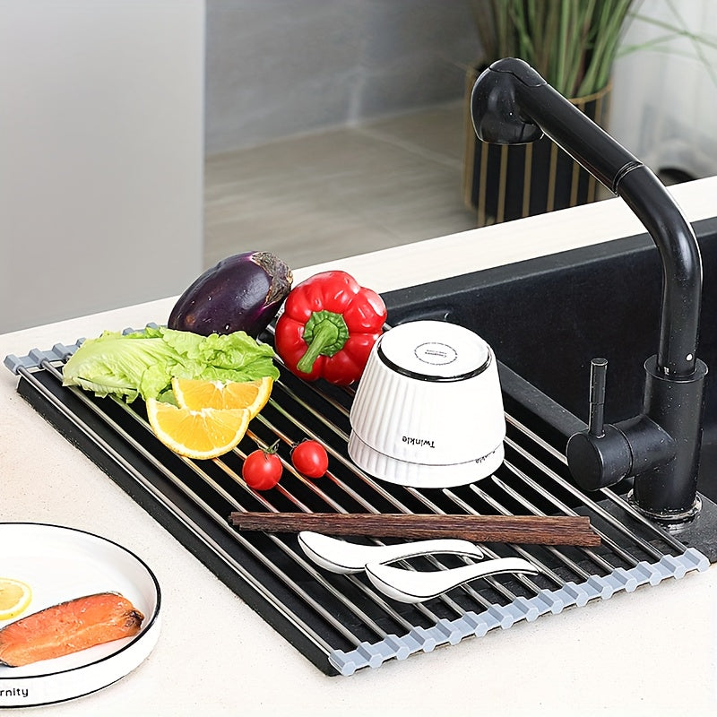 1pc deluxe roll stainless steel dish drying rack space