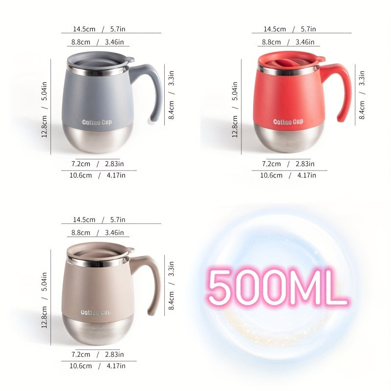 1pc 500ml covered mug coffee cup double layer heat resistant