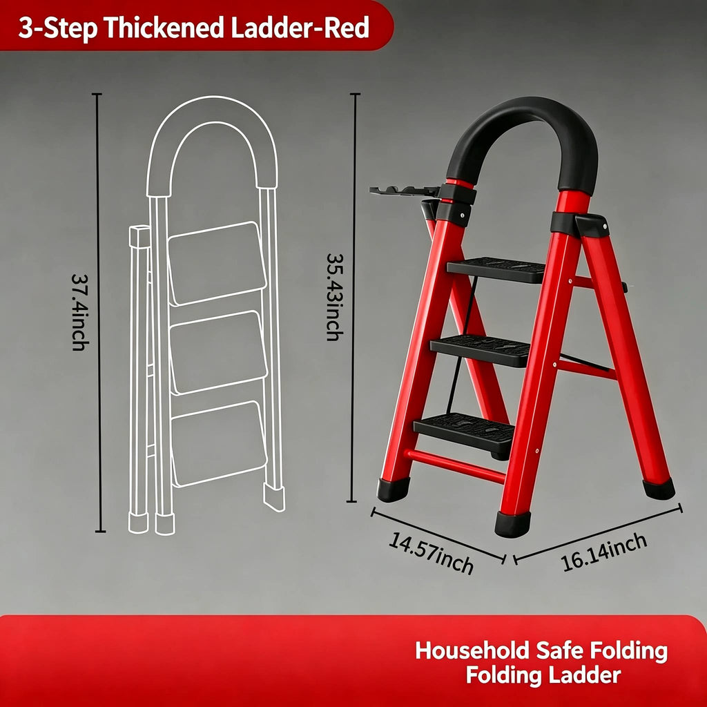 6/5/4/3 step ladder with anti-slip pedal - folding step stool with tool tray, 500lbs portable steel ladder for  , for home kitchen library office (6/5/4/3 steps) - vsyakui | High-quality & Affordable | Temu