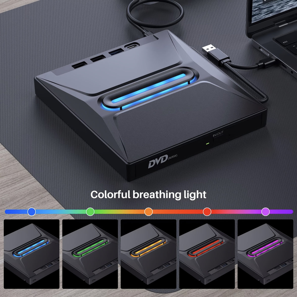 new 8 in 1 luminous external cd dvd drive usb 3 0 type c