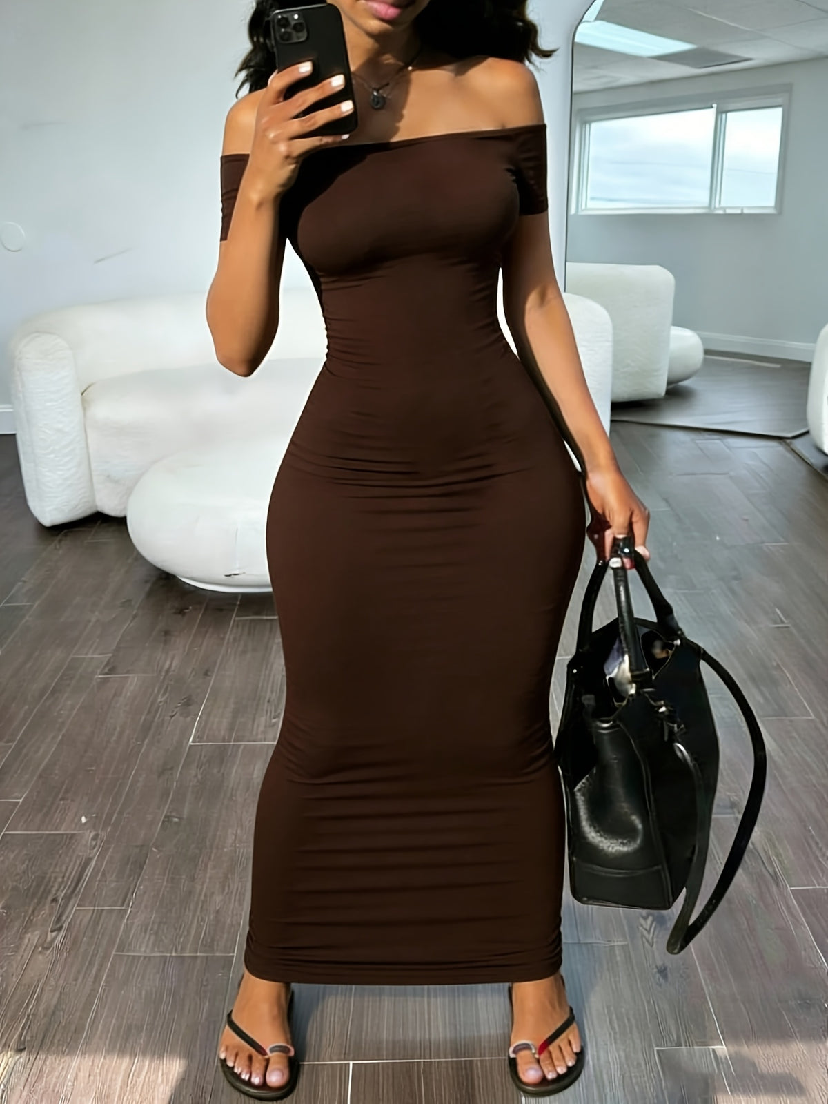 womens solid color shoulder short sleeve dress temu
