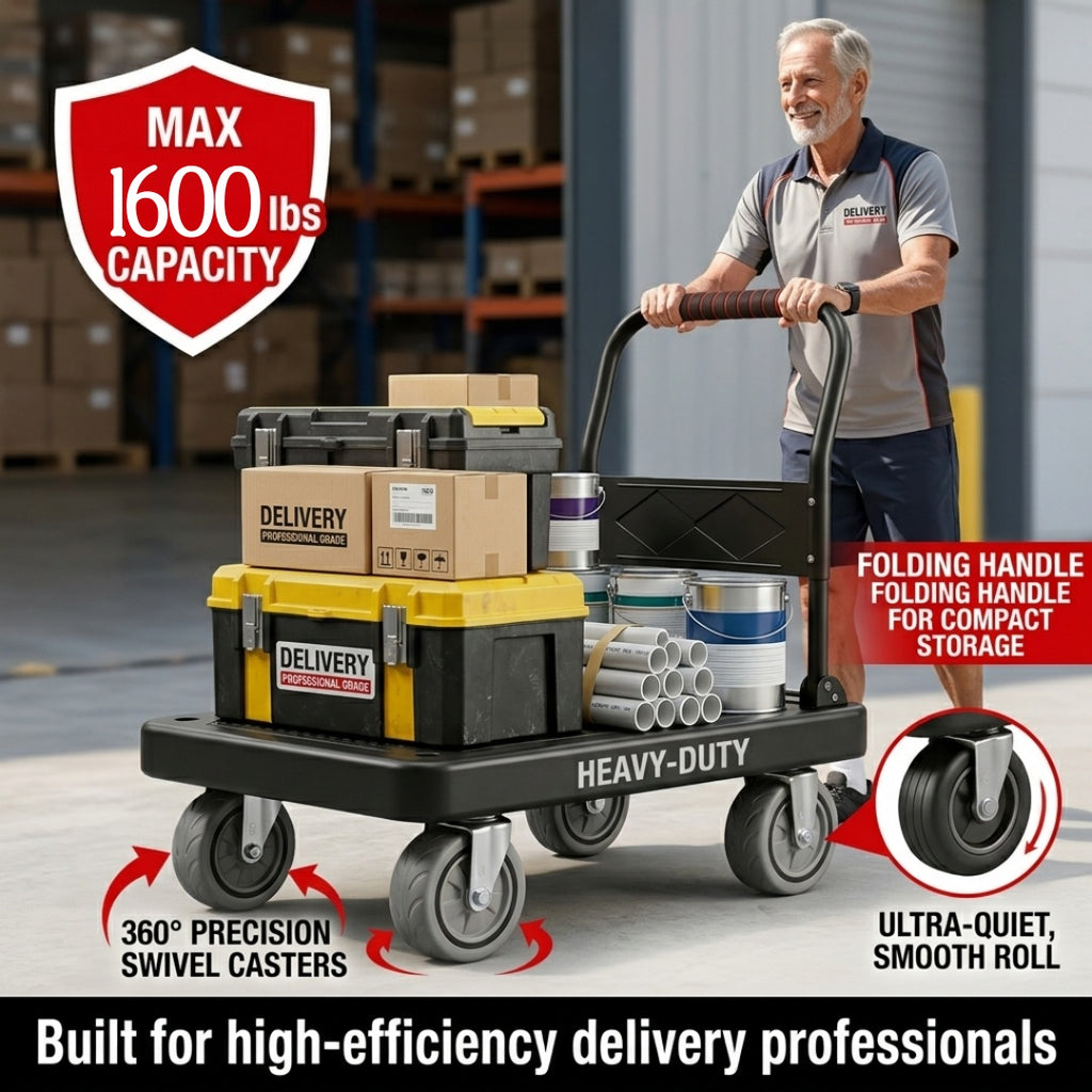folding heavy-duty handcart,   handcart,   truck,   trolley, silent tpr wheels, thickened frame (1600/980/480/220 lbs), suitable for home renovation, material handling, moving, large item transportation,   and garages. - tools & home improvement