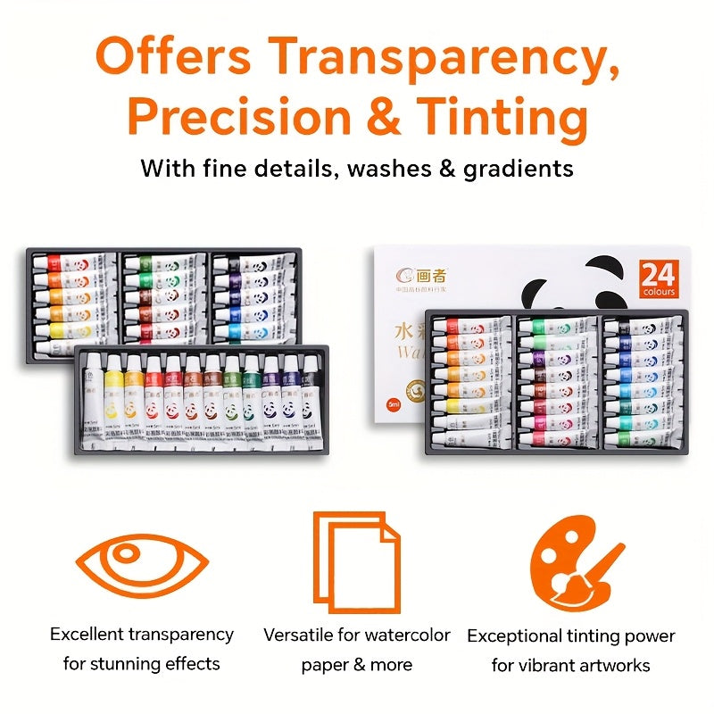 a set watercolor paints featuring 24 colors in 5ml tubes