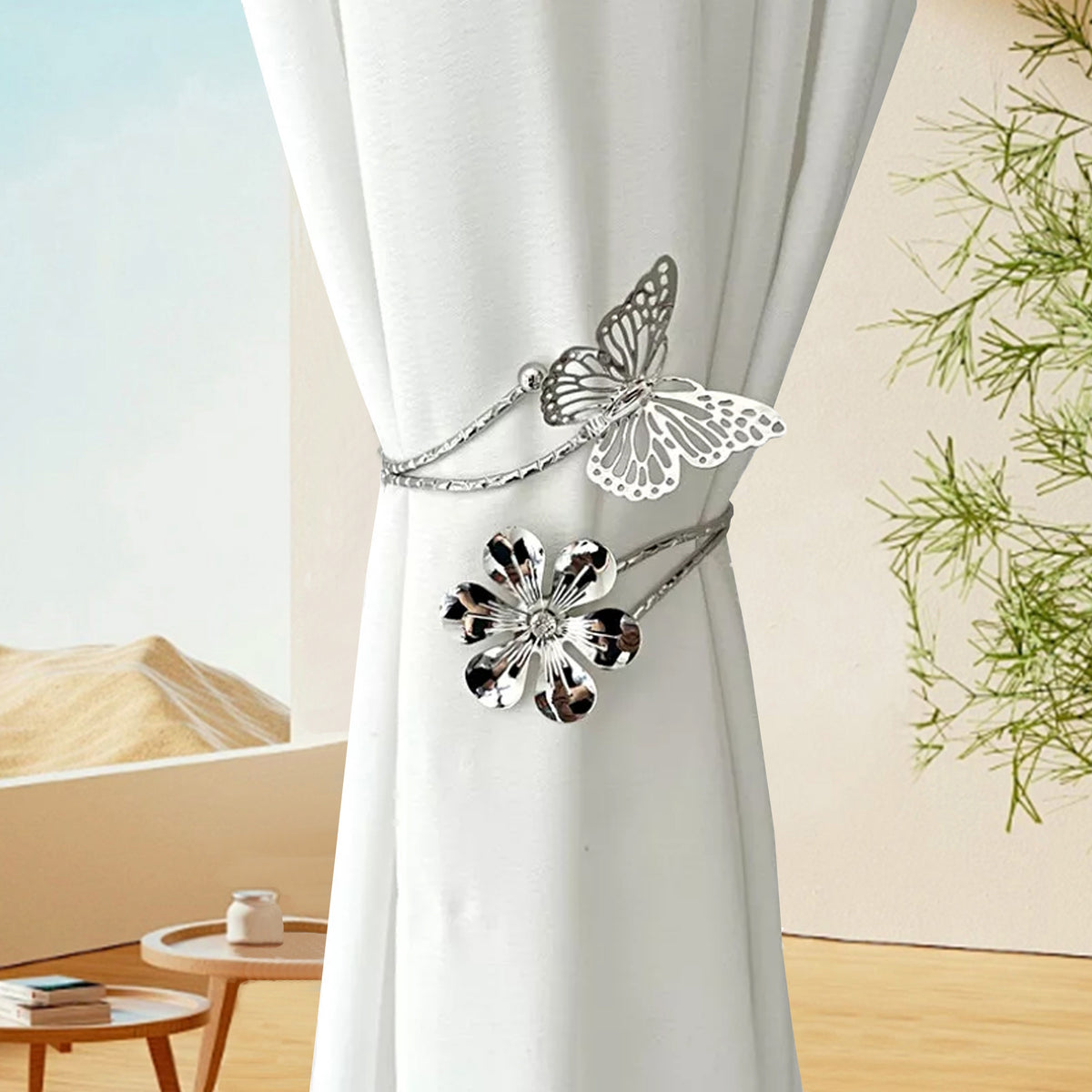 2pcs modern golden silvery   floral metal curtain