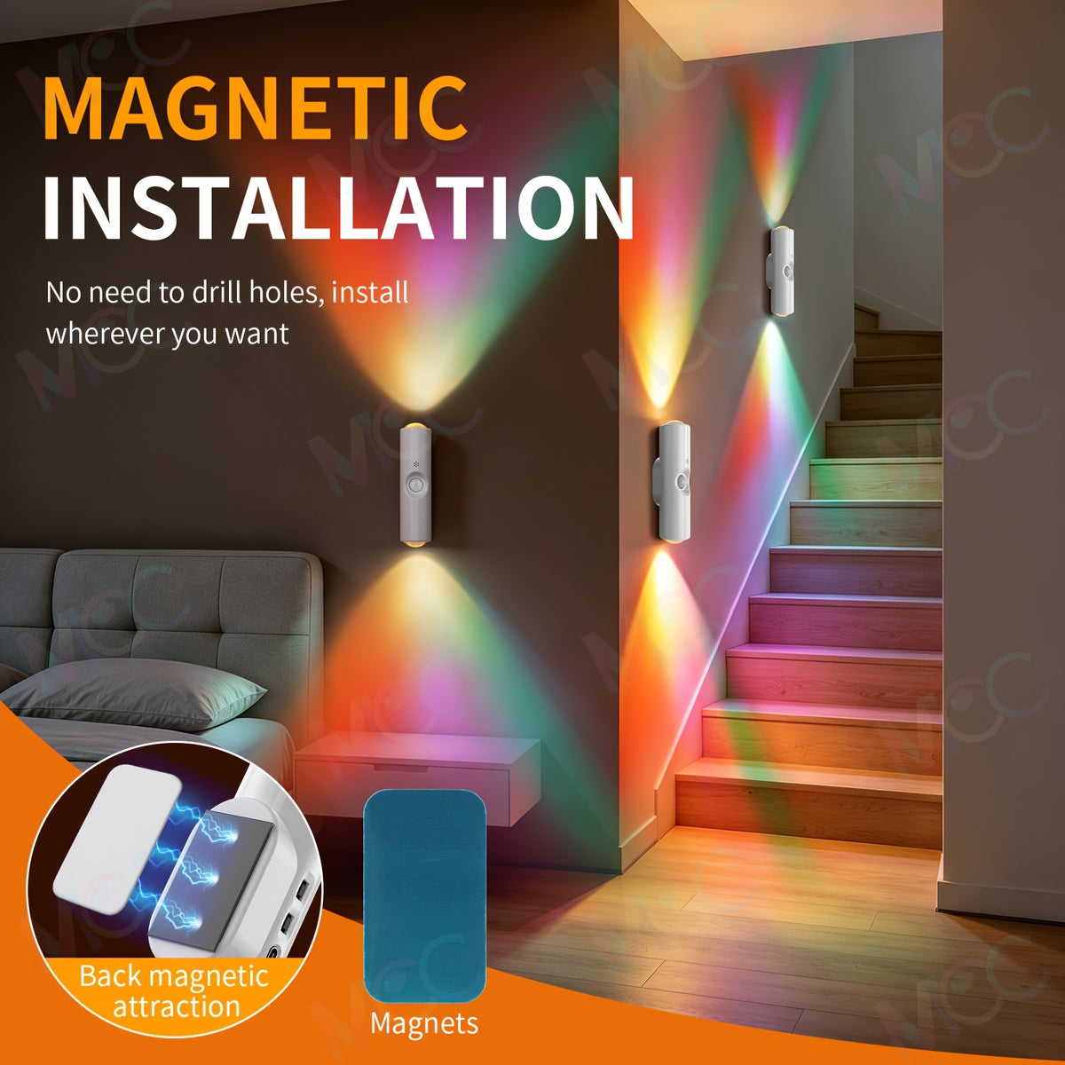 led magnetic night light dual voice motion sensor 9 colors
