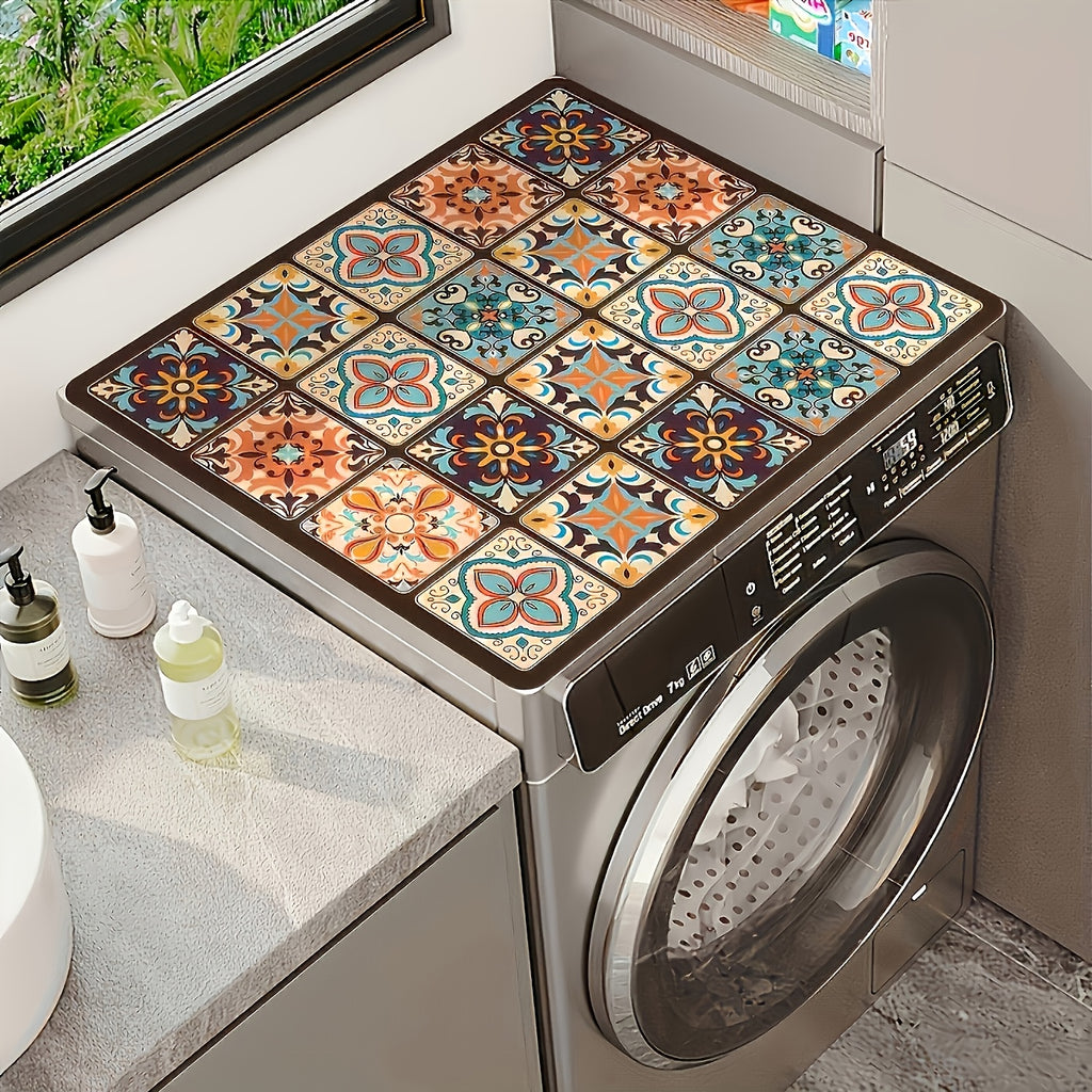 vibrant retro colorful tile washing machine cover durable 23