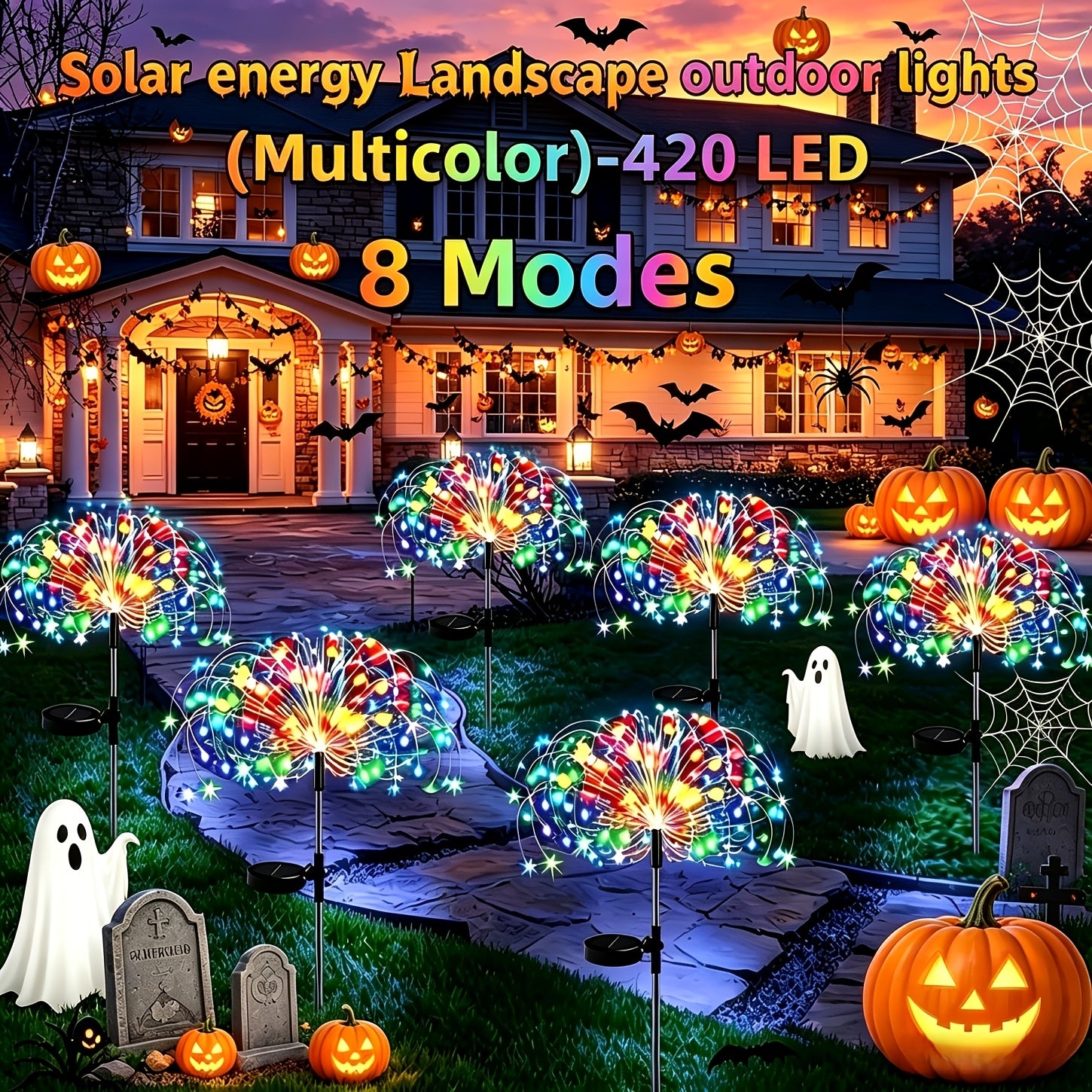 8 pack 420led solar outdoor fireworks light ip65 waterproof