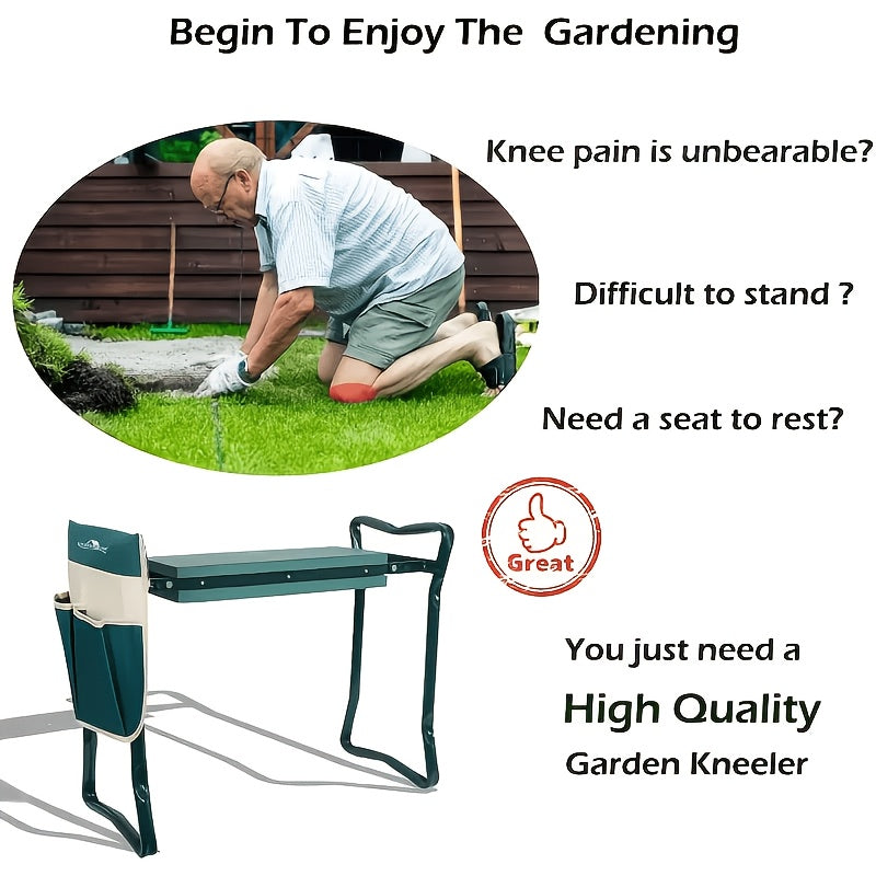 2 in 1 green metal gardening kneeling stool seat set heavy