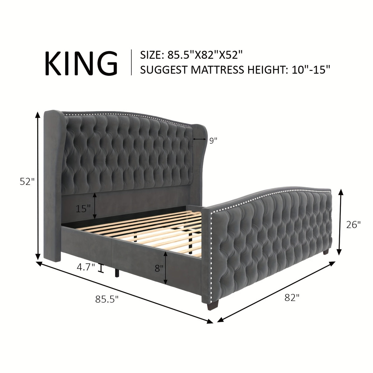 platform bed frame velvet upholstered bed deep button tufted
