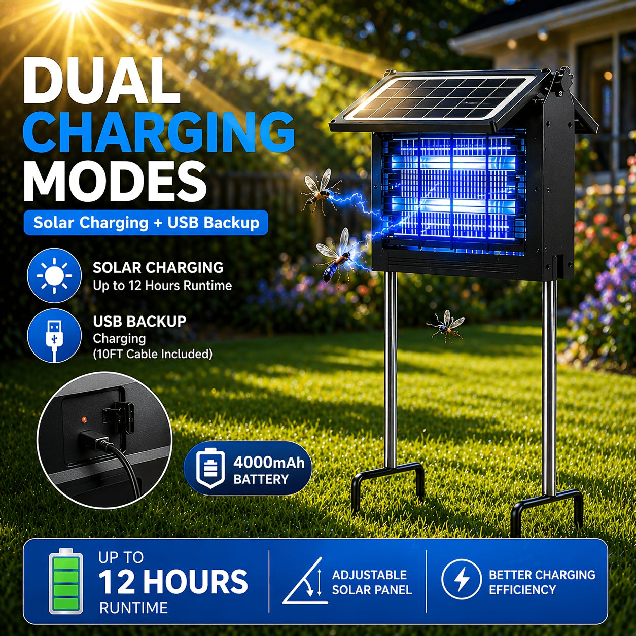 4500v solar bug zapper electric mosquito killer dual solar