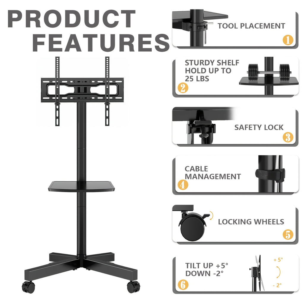 height adjustable mobile tv cart wheels 23 60 inch tvs