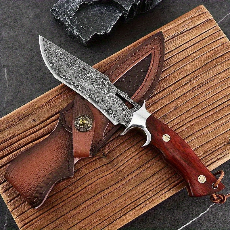 1pc   damascus fixed blade knife wooden handle