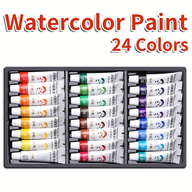 a set watercolor paints featuring 24 colors in 5ml tubes