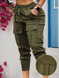 womens solid color covered pocket cargo joggers high stretch