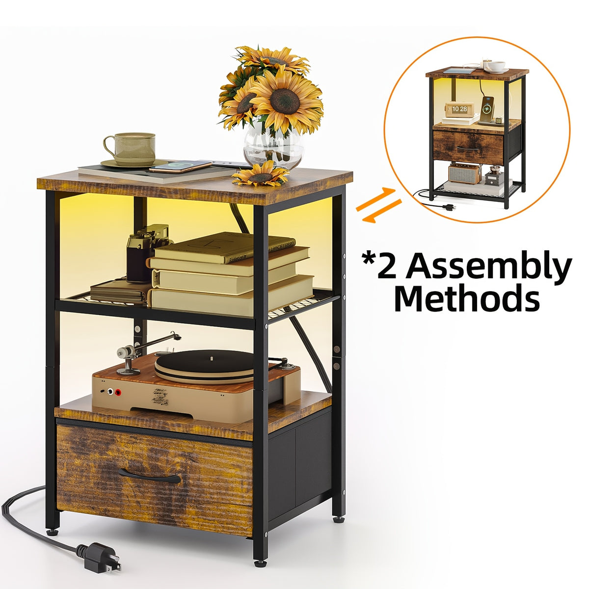 1 2pcs night stand display stand 1 2 3 4 drawers led