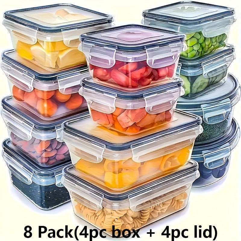8pcs 4 lids 4 containers transparent stackable food storage
