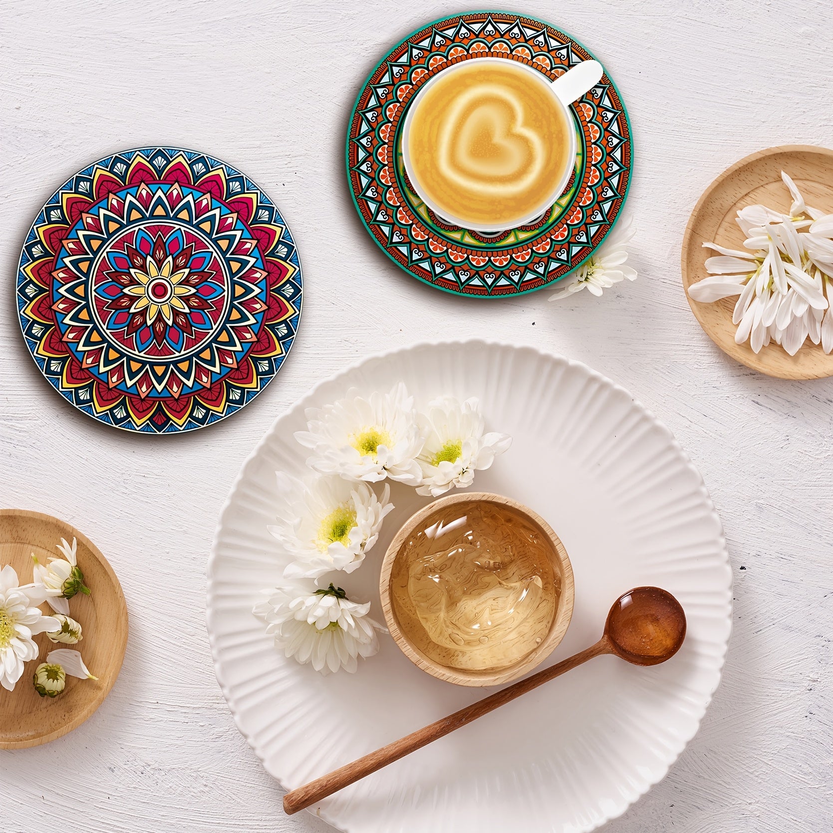 8pcs mandala coasters wooden coaster set essential holiday