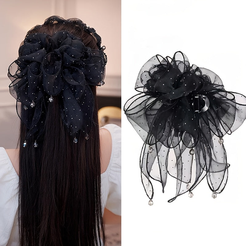 1pc womens fashion exaggerated vintage mesh sand bow claw