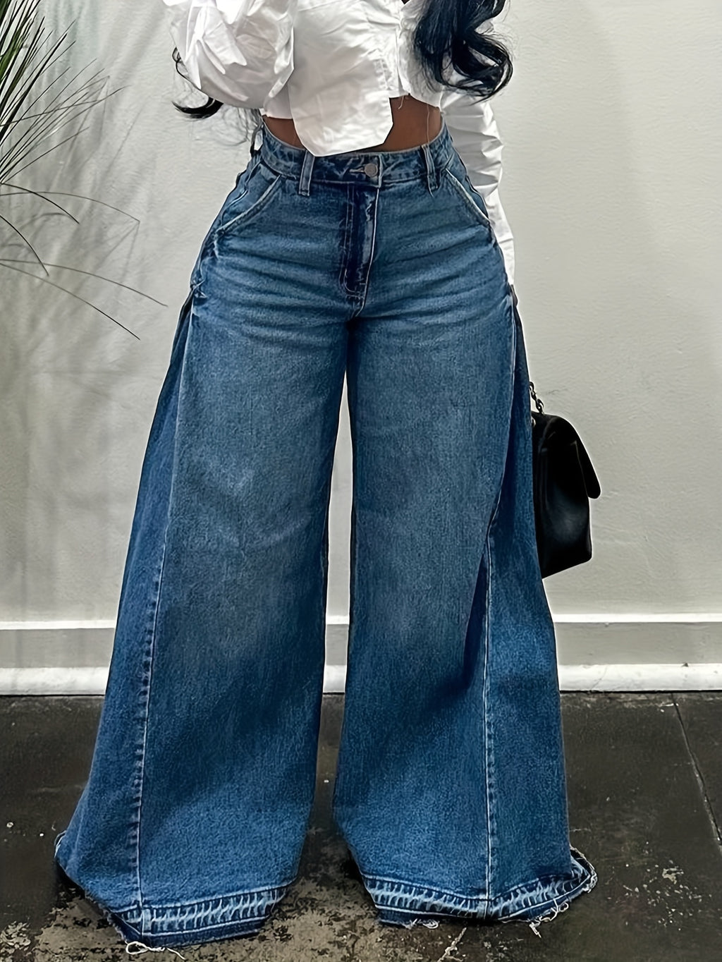 womens wide leg jeans high waisted flared denim pants baggy