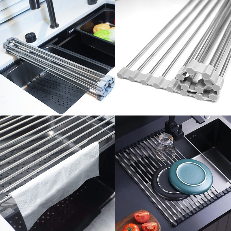 1pc deluxe roll stainless steel dish drying rack space