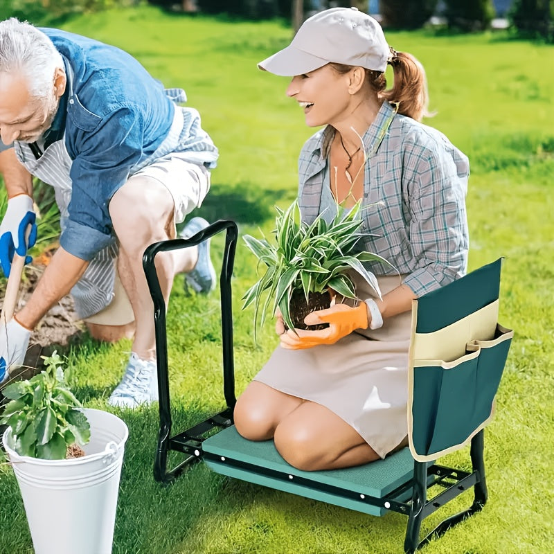 2 in 1 green metal gardening kneeling stool seat set heavy