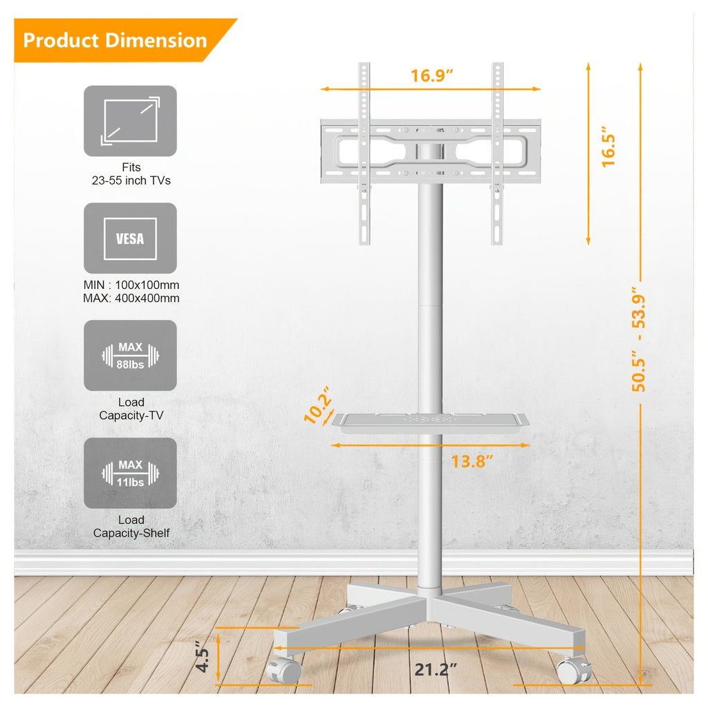 height adjustable mobile tv cart wheels 23 60 inch tvs