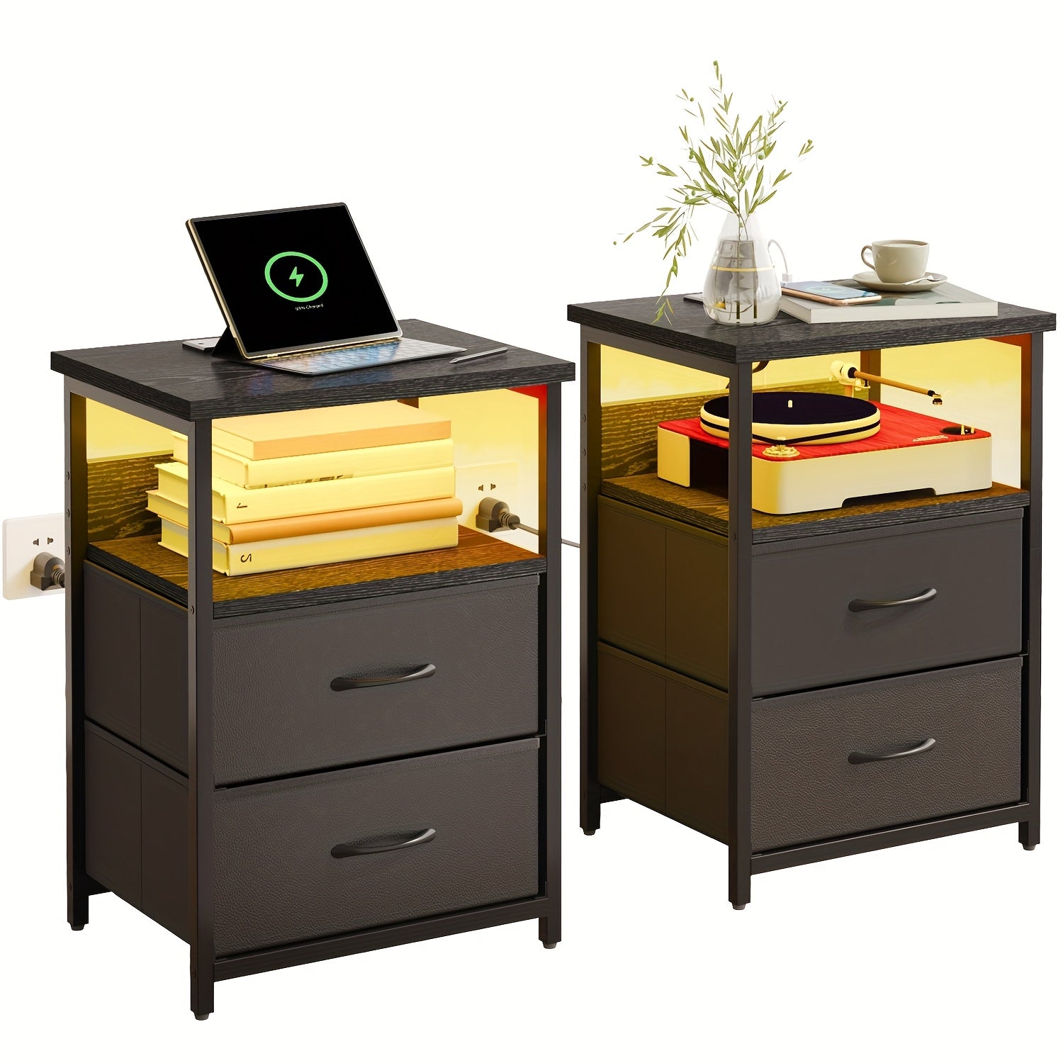 1 2pcs night stand display stand 1 2 3 4 drawers led