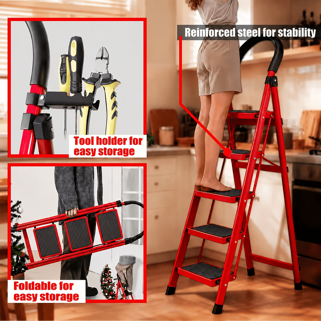 500lbs load bearing folding ladder heavy duty steel step