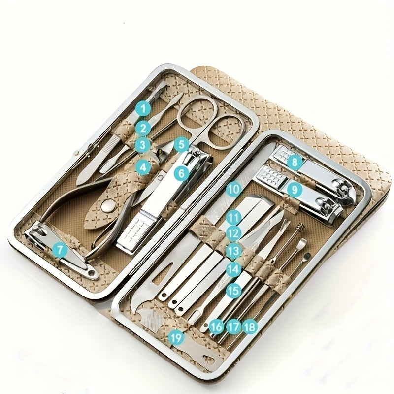 golden 19pcs set classic   manicure pedicure tool set