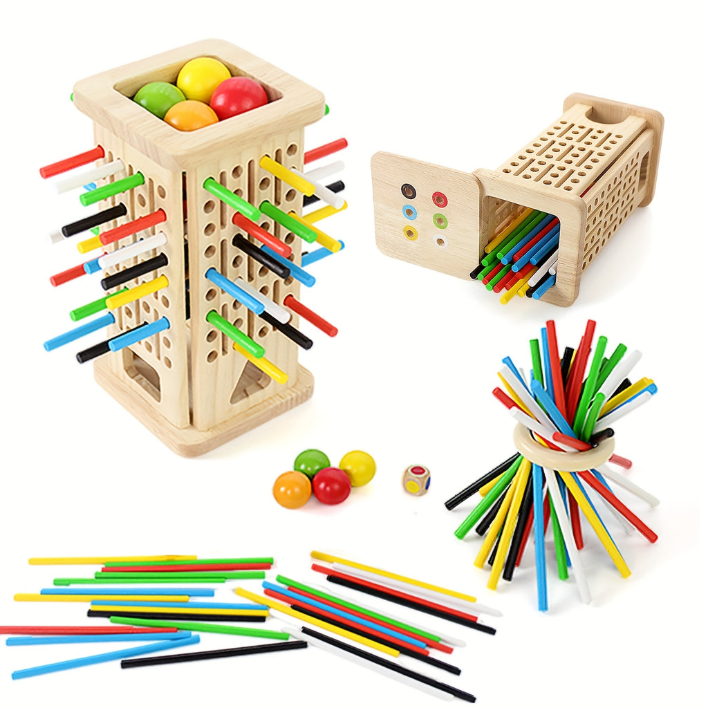childrens wooden stick   1 dice 4 colored balls 30