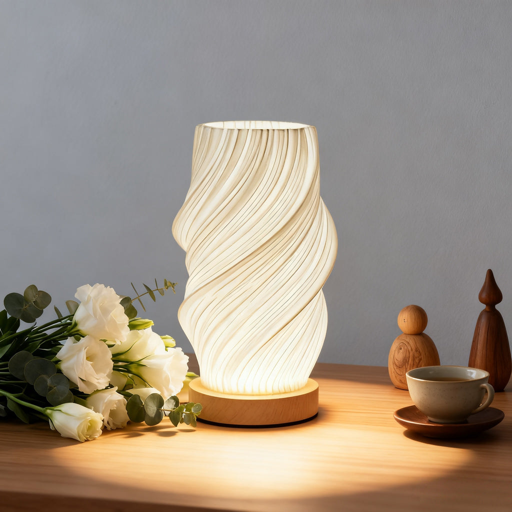 novelty 3d printed vase night light wooden base decorative