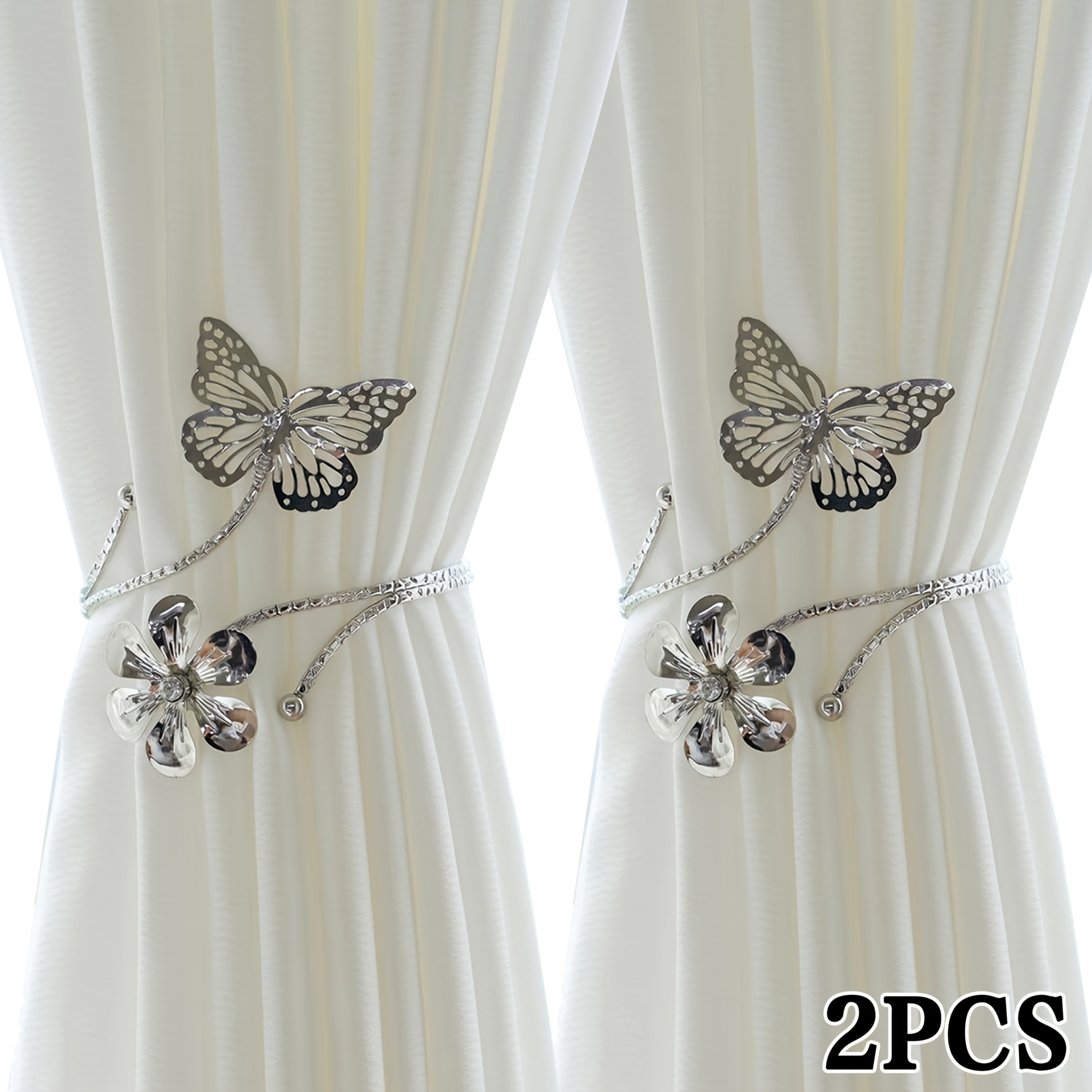 2pcs modern golden silvery   floral metal curtain